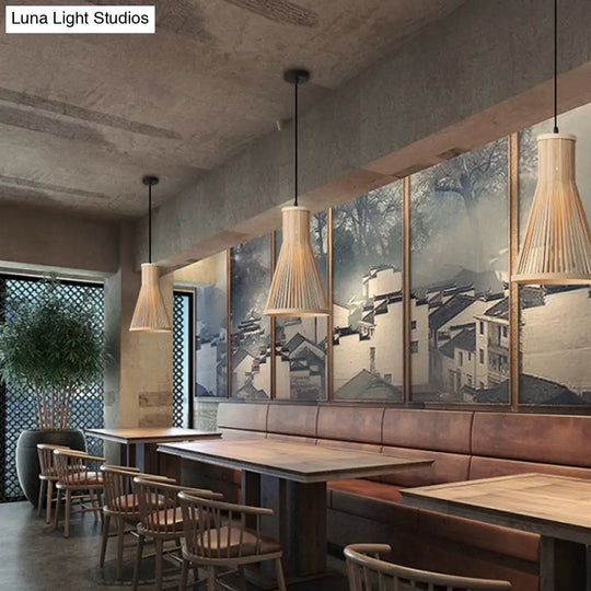 Modern Bamboo Cone Pendant Light Fixture - 16’/18’/23.5’ H 1 Beige/Brown Dining Room Lighting