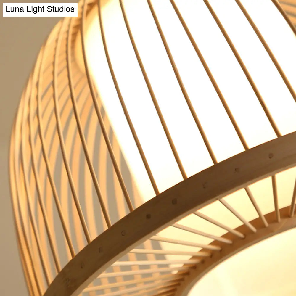 Modern Bamboo Dome Pendant Lamp With Inner Fabric Shade - Wood Ceiling Light 1 Bulb 14/16 Wide
