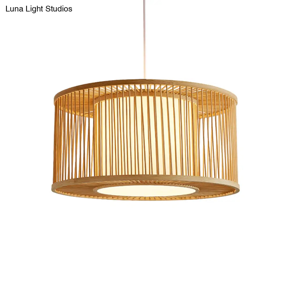 Modern Bamboo Drum Pendant Light - Sleek Round Design For Restaurants Wood Ceiling Hanging