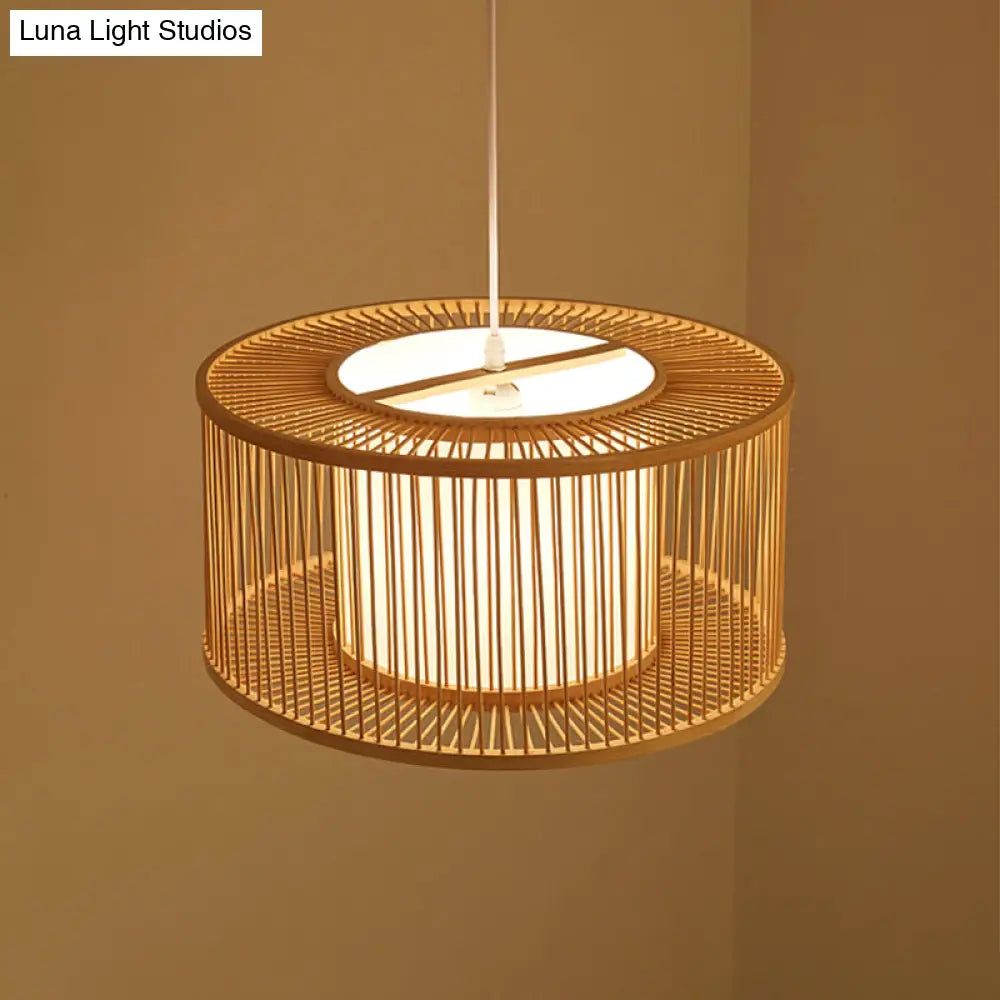 Modern Bamboo Drum Pendant Light - Sleek Round Design For Restaurants Wood Ceiling Hanging