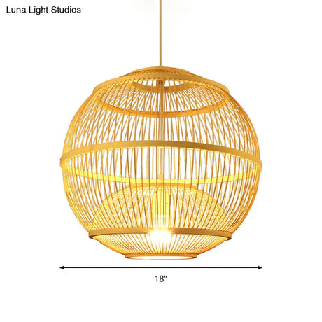 Modern Bamboo Globe Pendant Ceiling Light In Beige