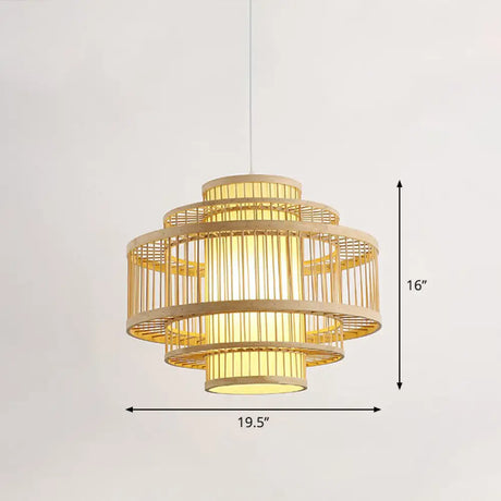 Modern Bamboo Hanging Pendant Light - Elegant Single Restaurant Ceiling Lamp In Wood / 19.5’ Round