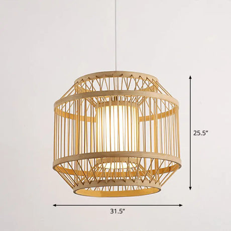 Modern Bamboo Hanging Pendant Light - Elegant Single Restaurant Ceiling Lamp In Wood / 31.5’
