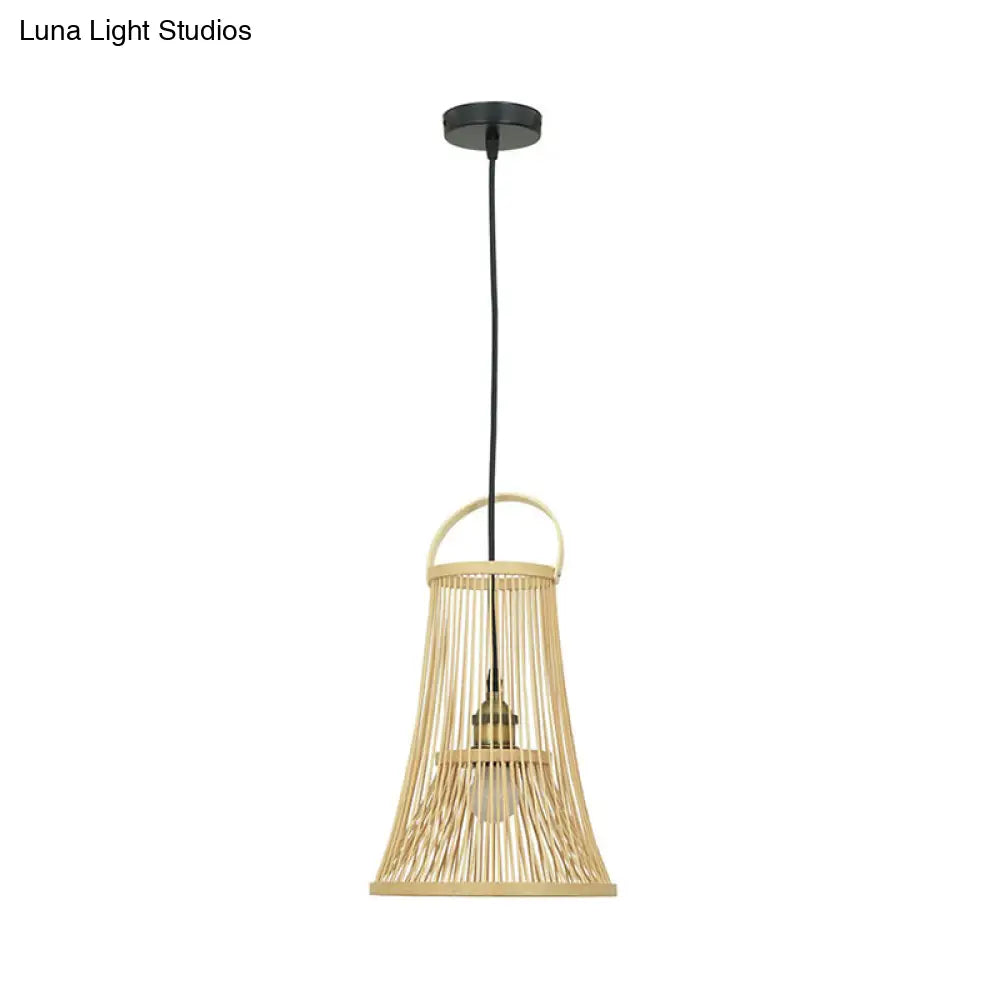 Modern Bamboo Wide Flare Pendant Light - Wood Fixture