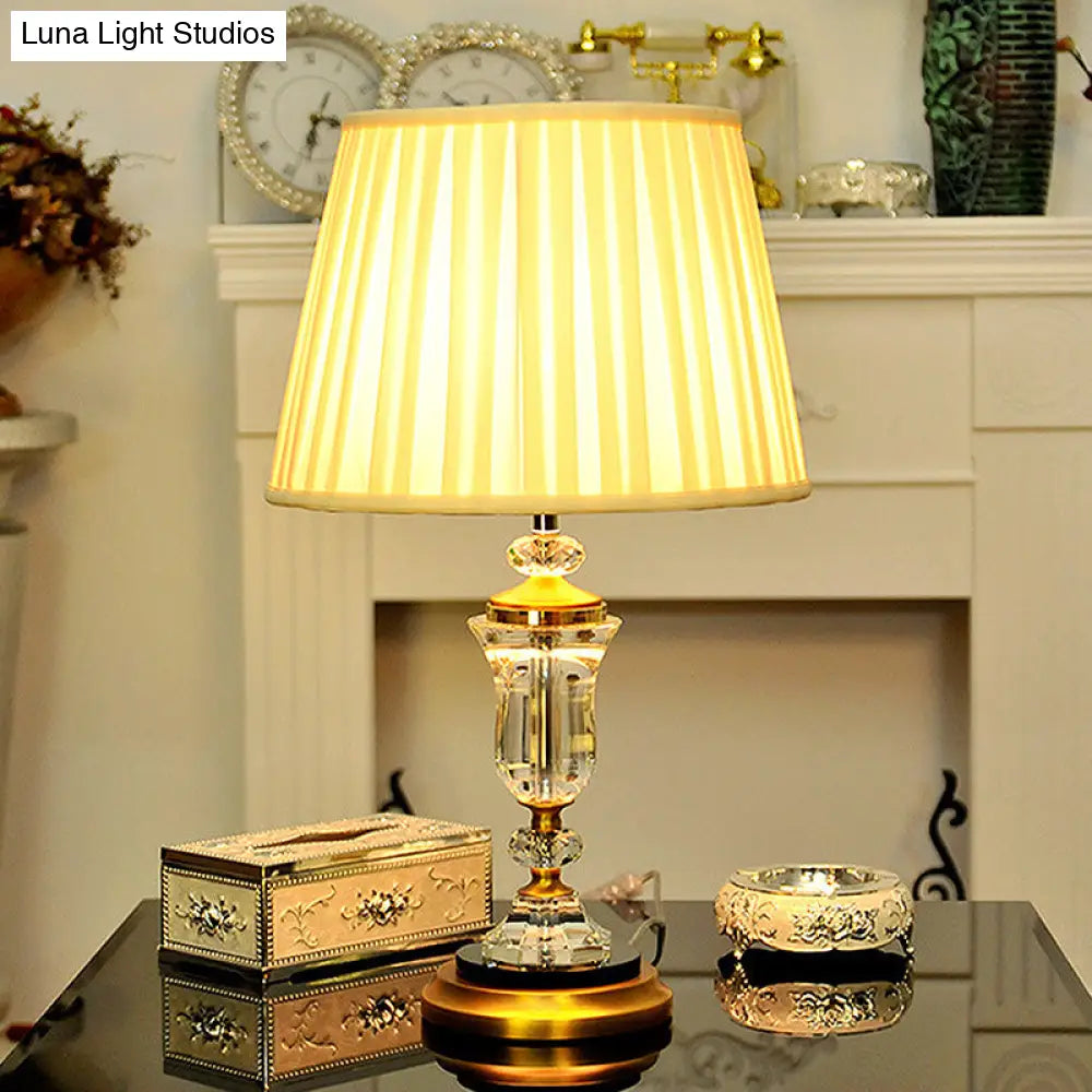 Modern Barrel Fabric Table Light: Beige Small Desk Lamp With 1 Bulb For Dining Room