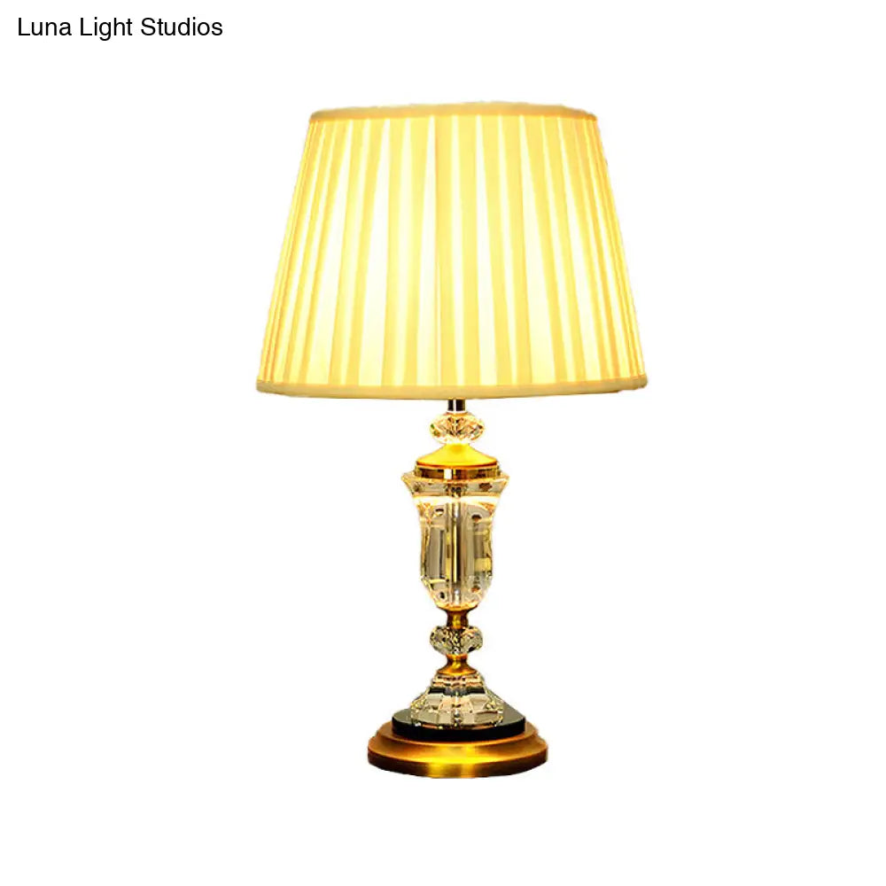 Modern Barrel Fabric Table Light: Beige Small Desk Lamp With 1 Bulb For Dining Room