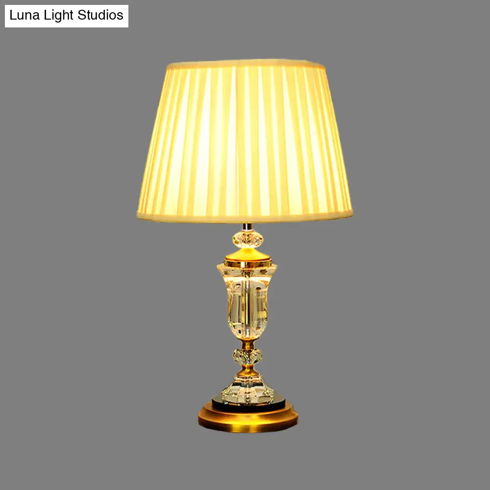 Modern Barrel Fabric Table Light: Beige Small Desk Lamp With 1 Bulb For Dining Room