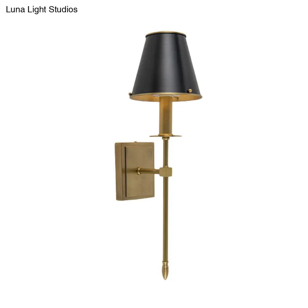 Modern Barrel Wall Sconce In Black And Brass - Metal With Pencil Arm