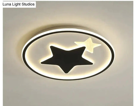 Modern Bedroom Star Round Ceiling Lamp 42Cm Black / Warm Light