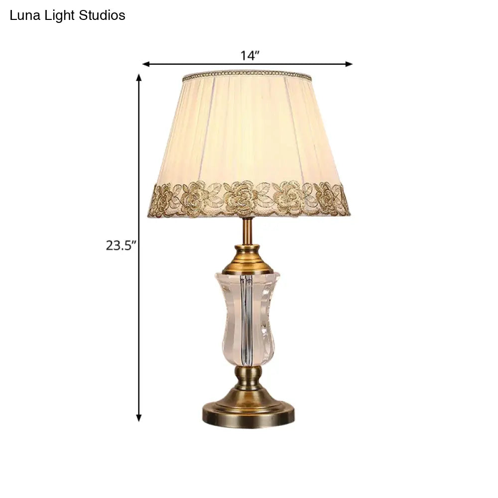 Modern Beige Barrel Night Light Table Lamp With Crystal Urn Stand