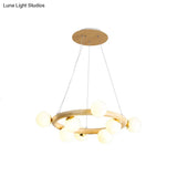 Modern Beige Ceiling Lamp With Frosted Glass Chandelier And Wood Circular Design – 8/10 Bulbs