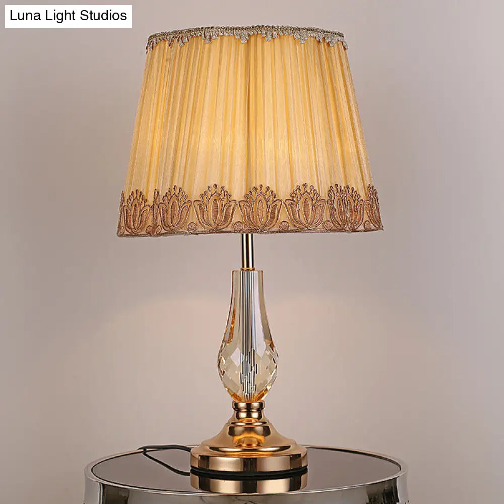 Modern Beige Desk Lamp With Wide Flare Shade - Perfect For Living Room