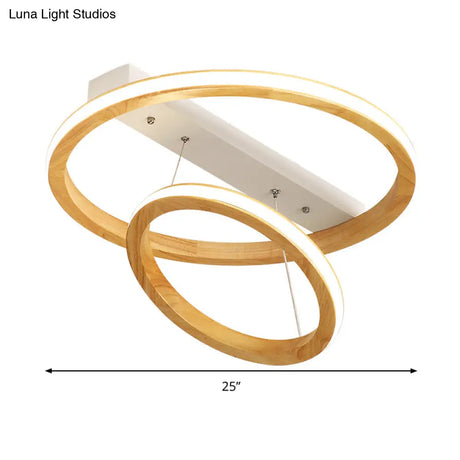 Modern Beige Led Wood Flush Mount Ceiling Light - 17’/21’/25’ Wide Fixture