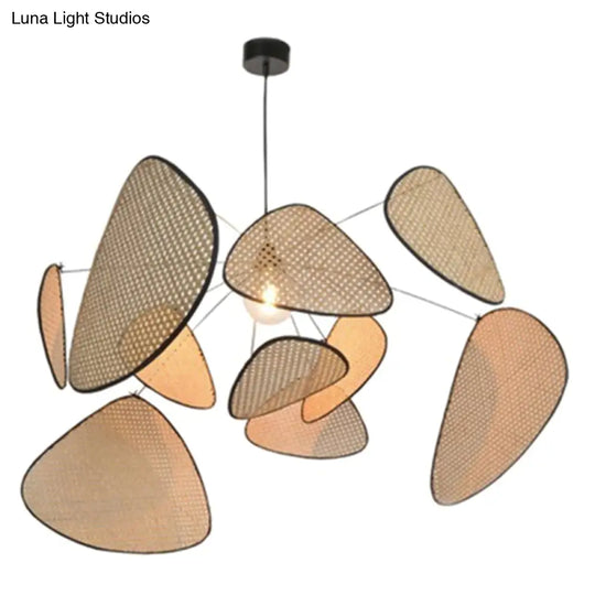 Modern Beige Mesh Bamboo Hanging Light - Creative Triangle Suspension Lamp