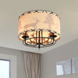 Modern Beige Semi Flush Ceiling Lamp With Drum Fabric Shade - 3-Bulb Kids Room Fixture