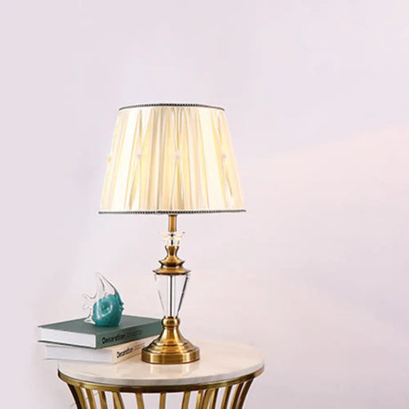 Modern Beige Table Lamp With Fabric Shade - 1 Head Desk Light Tapered Drum Nightstand