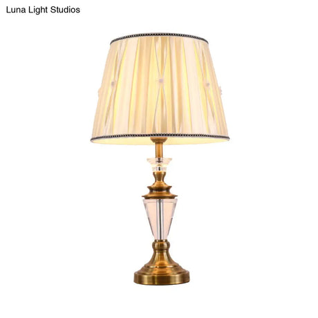 Modern Beige Table Lamp With Fabric Shade - 1 Head Desk Light Tapered Drum Nightstand