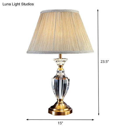 Modern Beige Urn Desk Lamp With Beveled Crystal Table Light And Fabric Shade