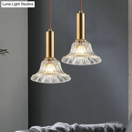Modern Bell Pendant Light Fixture With Clear/Smoke Gray/Cognac Crystal Gold Finish