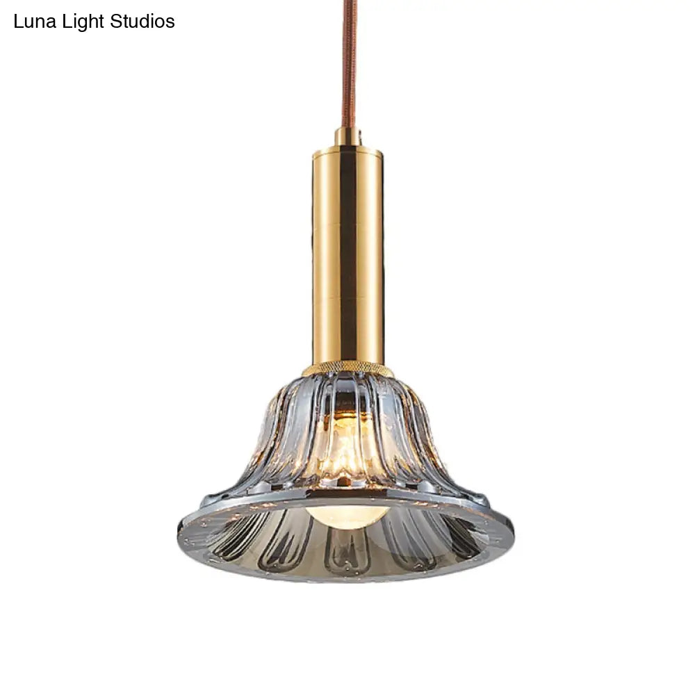 Modern Clear/Smoke Gray/Cognac Crystal Bell Pendant Light Fixture Gold Down Lighting