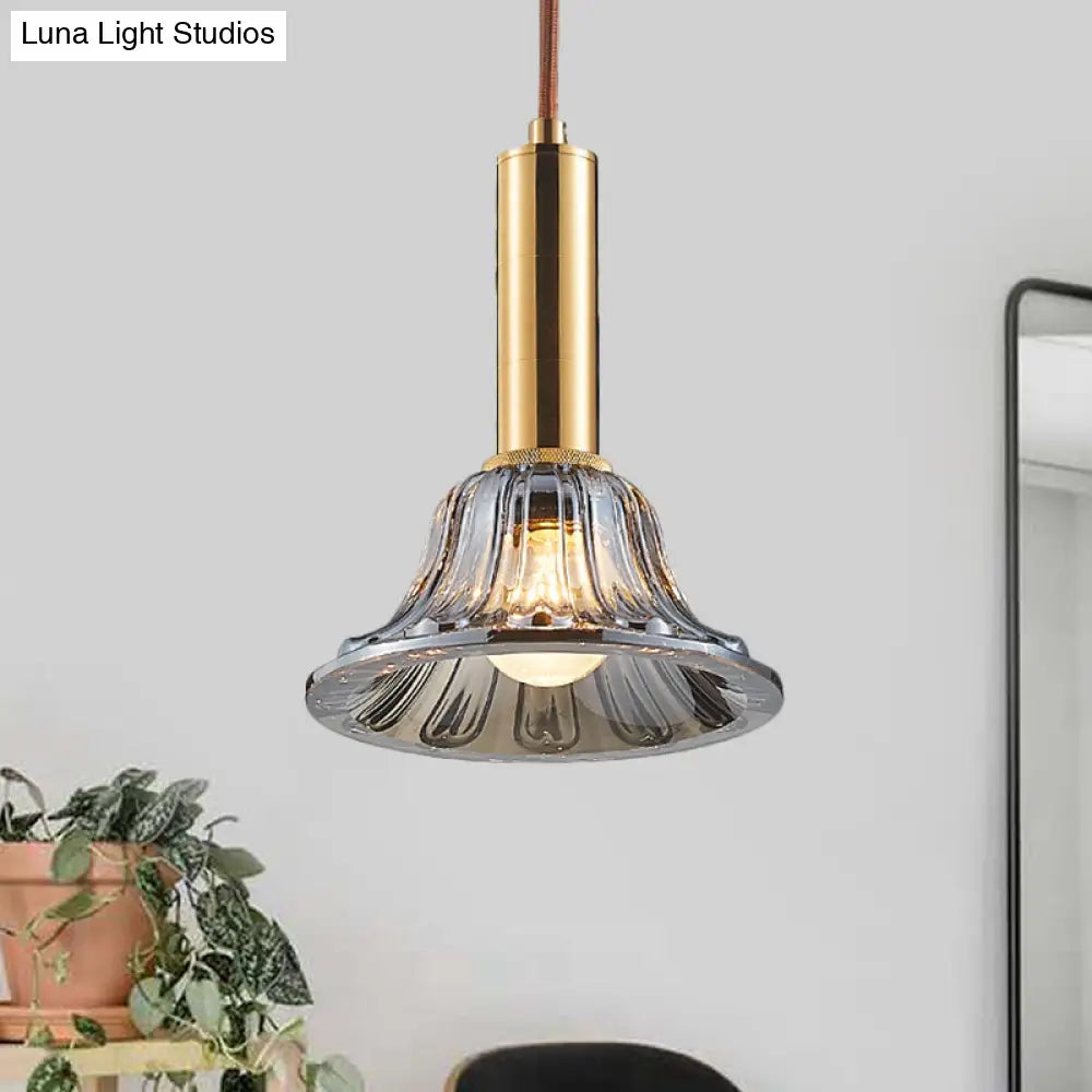 Modern Clear/Smoke Gray/Cognac Crystal Bell Pendant Light Fixture Gold Down Lighting