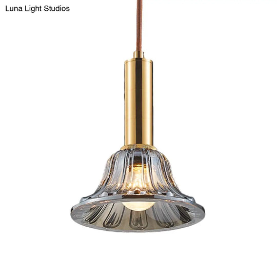 Modern Bell Pendant Light Fixture With Clear/Smoke Gray/Cognac Crystal Gold Finish