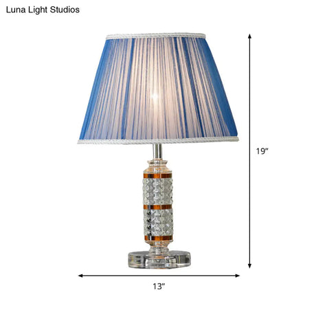 Modern Beveled Crystal Nightstand Light With Blue Braided Trim