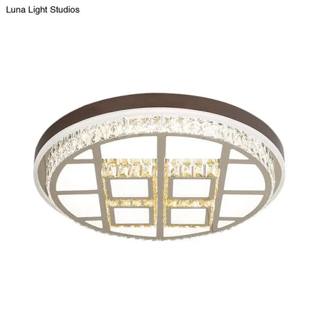 Modern Beveled Crystal Round Led Ceiling Light In Brown
