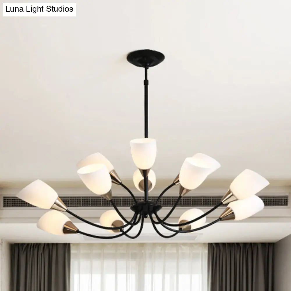 Modern Beveled Glass Chandelier - White & Black Hanging Ceiling Light With Starburst Design | 3/6/8