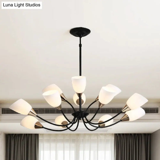Modern Beveled Glass Chandelier - White & Black Hanging Ceiling Light With Starburst Design | 3/6/8