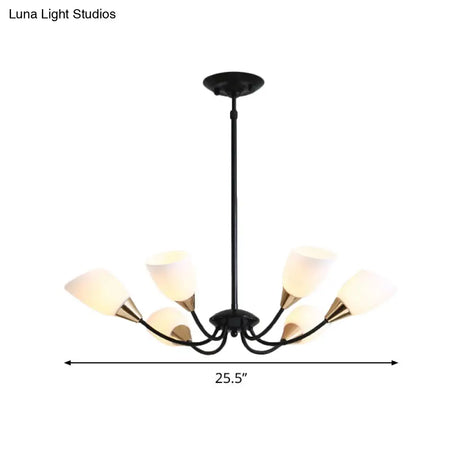 Modern Beveled Glass Chandelier - White & Black Hanging Ceiling Light With Starburst Design | 3/6/8