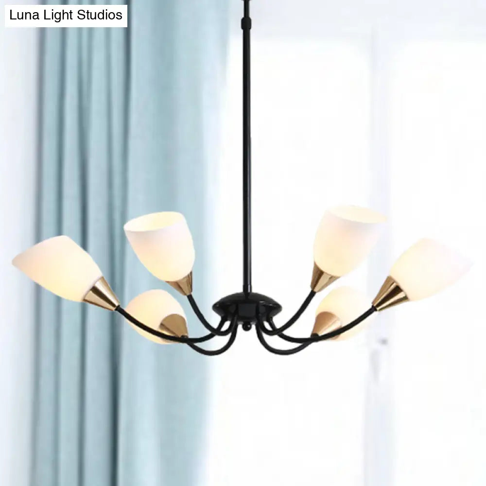Modern Beveled Glass Chandelier - White & Black Hanging Ceiling Light With Starburst Design | 3/6/8