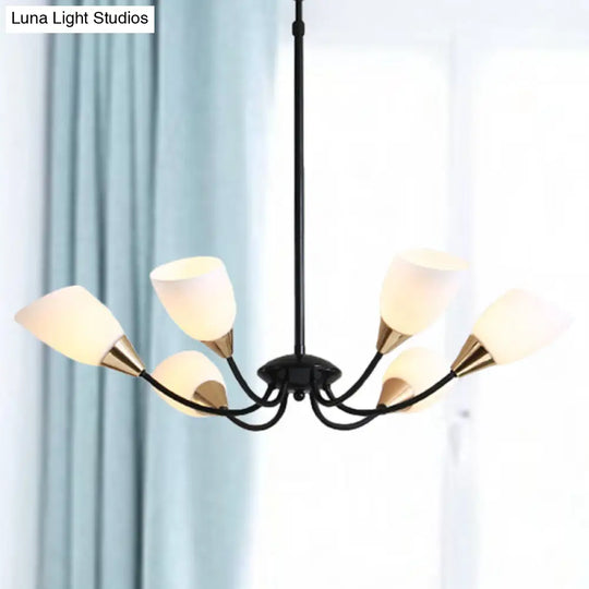 Modern Beveled Glass Chandelier - White & Black Hanging Ceiling Light With Starburst Design | 3/6/8