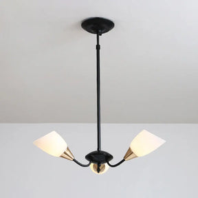 Modern Beveled Glass Chandelier - White & Black Hanging Ceiling Light With Starburst Design | 3/6/8