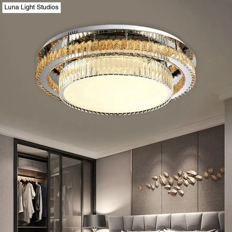 Modern Beveled Glass Crystal Led Drum Ceiling Lamp - 19.5’/23.5’ Wide Chrome Flushmount