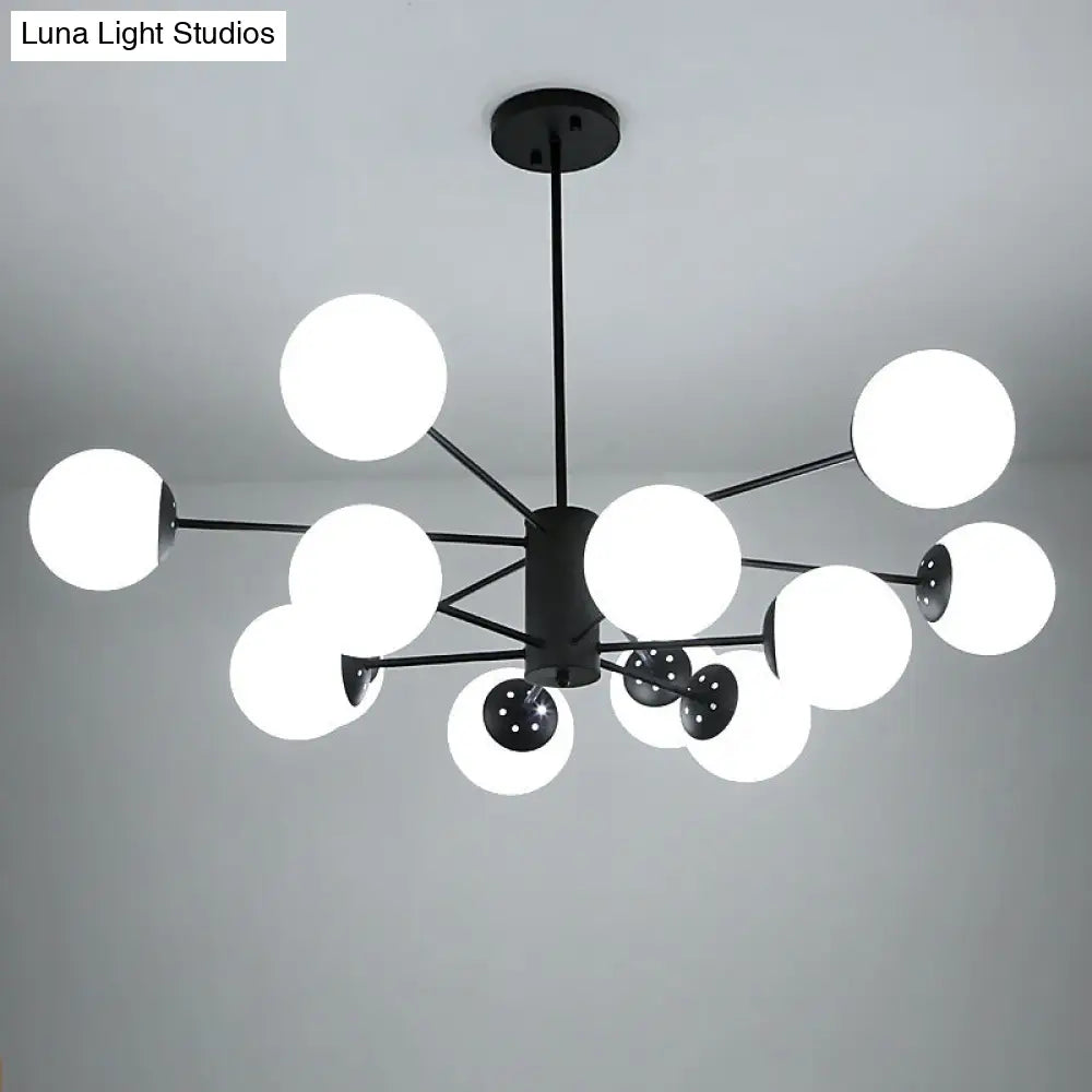 Modern Black 12-Light Chandelier With Frosted Glass Ball Shades - Perfect For Bedroom And Living