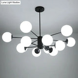 Modern Black 12-Light Chandelier With Frosted Glass Ball Shades - Perfect For Bedroom And Living