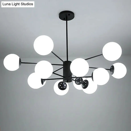 Modern Black 12-Light Chandelier With Frosted Glass Ball Shades - Perfect For Bedroom And Living