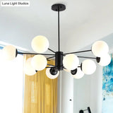 Modern Black 12-Light Chandelier With Frosted Glass Ball Shades - Perfect For Bedroom And Living