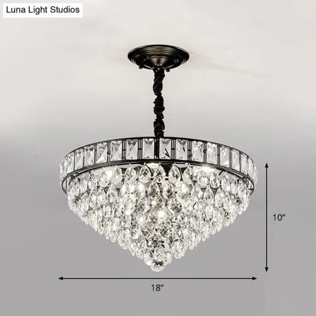 Modern Black 6-Head Bedroom Ceiling Chandelier With Crystal Drip Shades