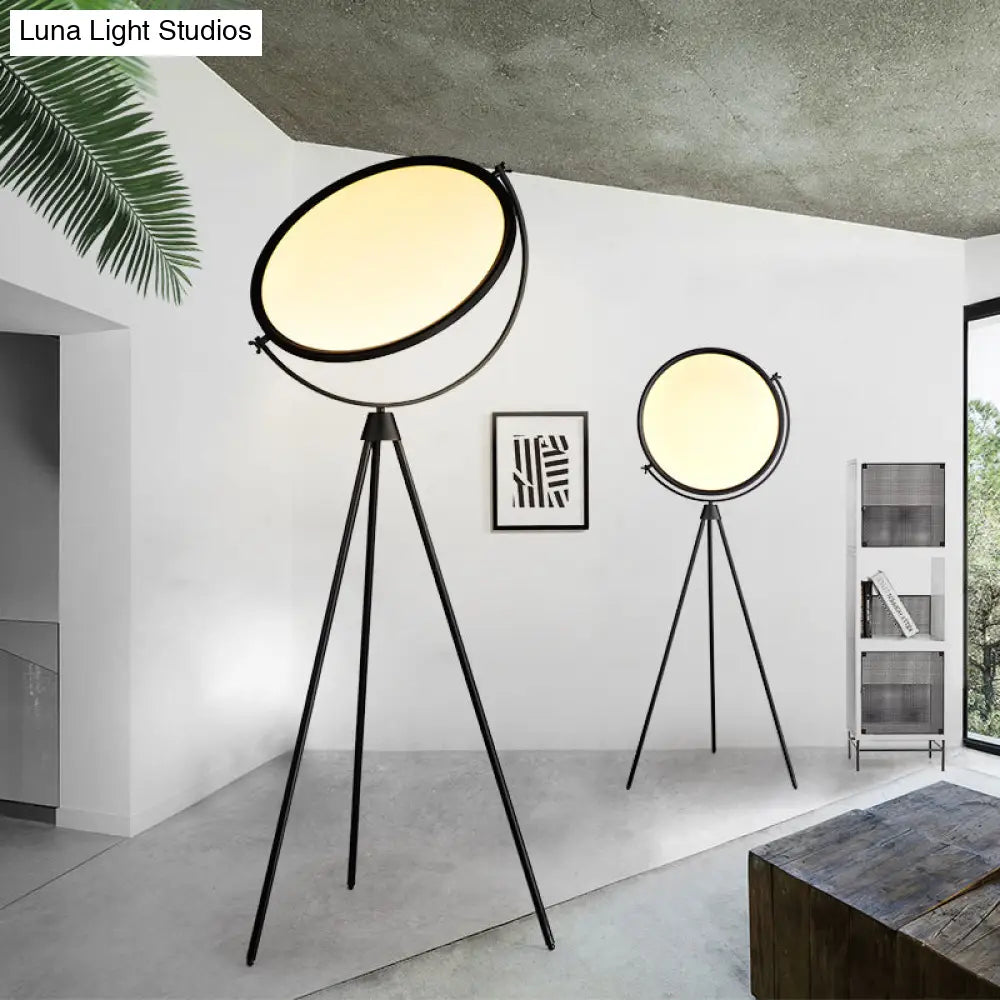 Modern Black Acrylic Disc Floor Lamp With Tripod Stand - Led Light For Simplicity Living Room
