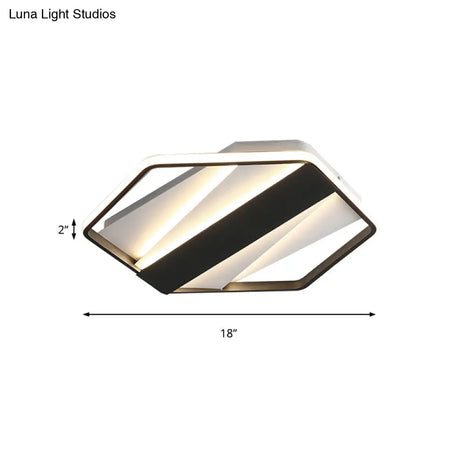 Modern Black Acrylic Led Flush Ceiling Light For Hotels - Rectangle And Hexagon Design