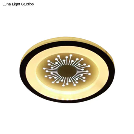 Modern Black Acrylic Led Flush Mount Lamp With Dandelion Pattern