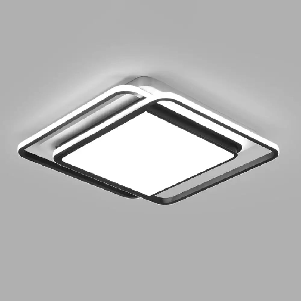 Modern Black Aluminum Led Bedroom Flushmount Ceiling Light - Square Shape / 20.5’