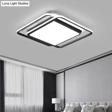 Modern Black Aluminum Led Bedroom Flushmount Ceiling Light - Square Shape