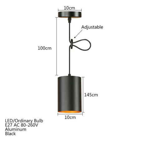 Modern Black Aluminum Pendant Light Led E27 Nordic Industrail Hanging Lamp For Living Room