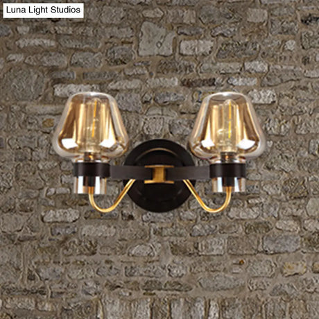 Modern Black Amber Glass Wall Lamp - 2-Light Mushroom Sconce Light Fixture For Living Room