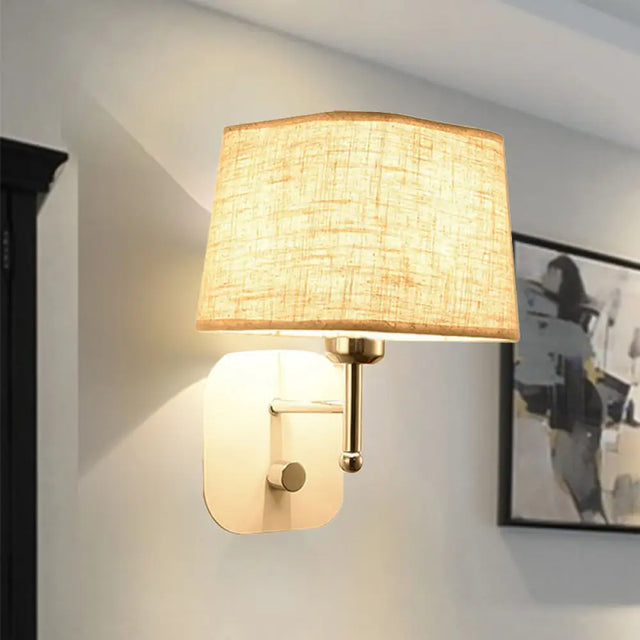 Modern Black And Beige Tapered Wall Sconce With 1 Light Backplate / White