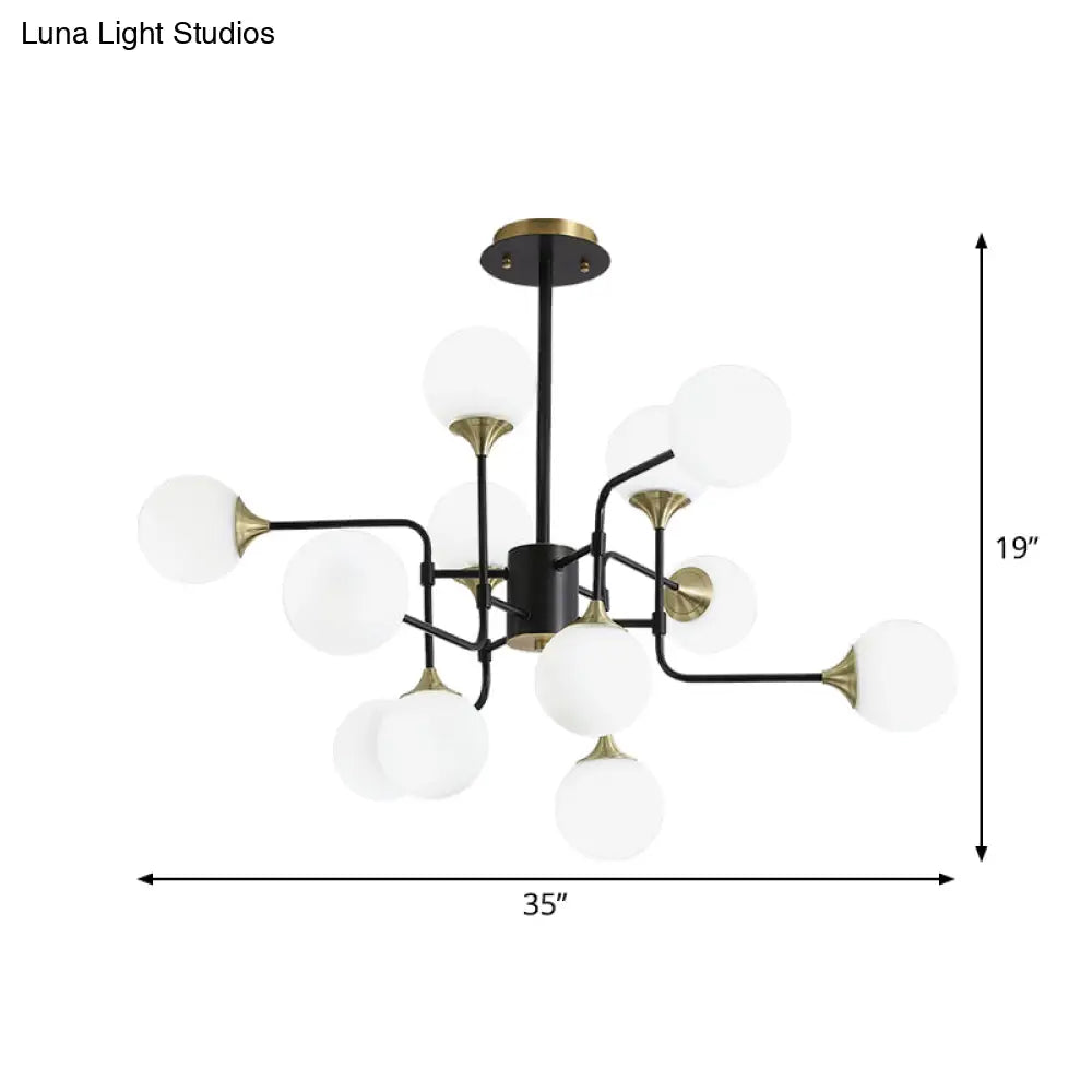 Modern Black And Gold Branch Hanging Lamp With Milky Ball Glass Chandelier Light Fixture -