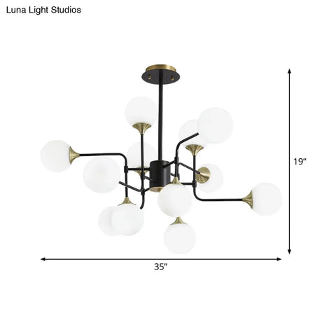 Modern Black And Gold Branch Hanging Lamp With Milky Ball Glass Chandelier Light Fixture -